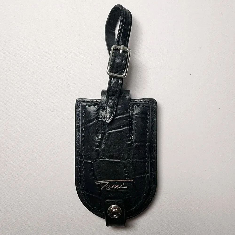 Tumi Briefcase Luggage Tag Croc Leather Black Silver